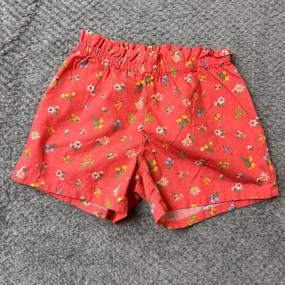 Gymboree Girls Floral‎ Print Ruffled Elastic Shorts Size 7 Coral Cute Fashion